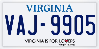 VA license plate VAJ9905