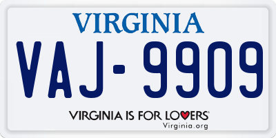 VA license plate VAJ9909
