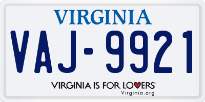 VA license plate VAJ9921