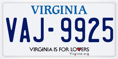 VA license plate VAJ9925