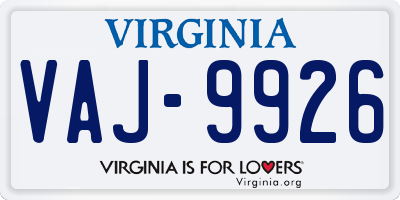 VA license plate VAJ9926