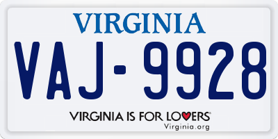 VA license plate VAJ9928