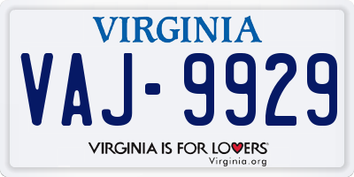 VA license plate VAJ9929