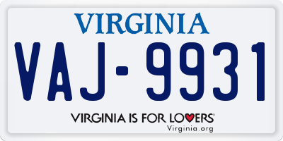 VA license plate VAJ9931
