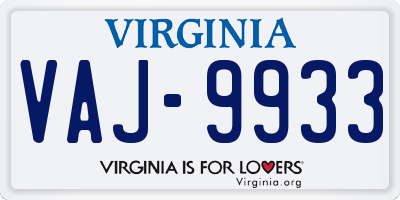 VA license plate VAJ9933