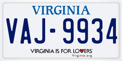 VA license plate VAJ9934