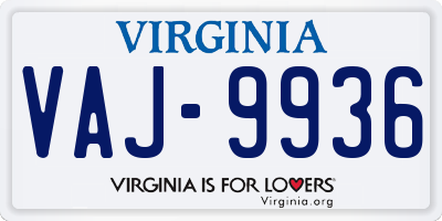 VA license plate VAJ9936