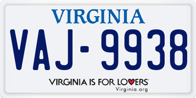 VA license plate VAJ9938