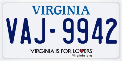 VA license plate VAJ9942