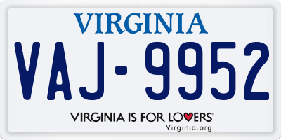 VA license plate VAJ9952