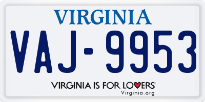 VA license plate VAJ9953