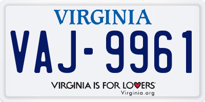 VA license plate VAJ9961
