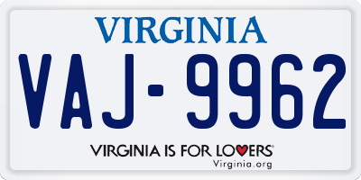 VA license plate VAJ9962