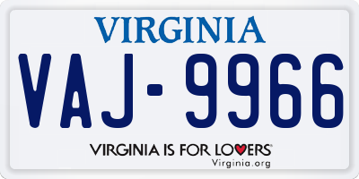VA license plate VAJ9966