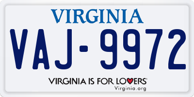 VA license plate VAJ9972