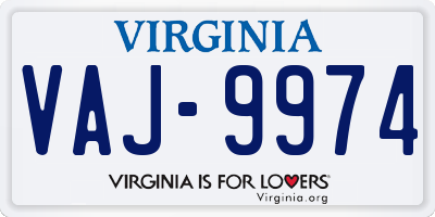 VA license plate VAJ9974