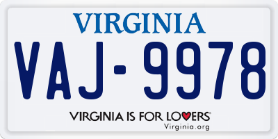 VA license plate VAJ9978