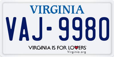 VA license plate VAJ9980