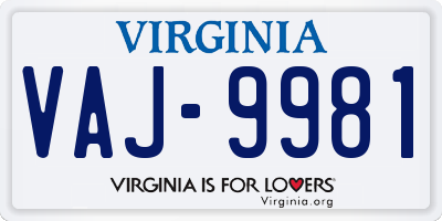 VA license plate VAJ9981