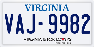 VA license plate VAJ9982