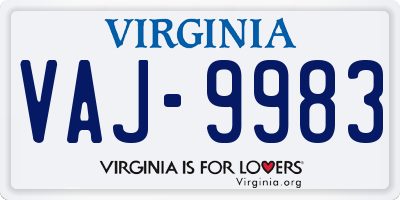 VA license plate VAJ9983