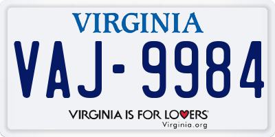 VA license plate VAJ9984