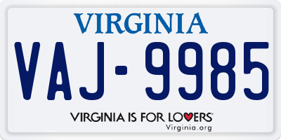 VA license plate VAJ9985