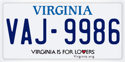 VA license plate VAJ9986