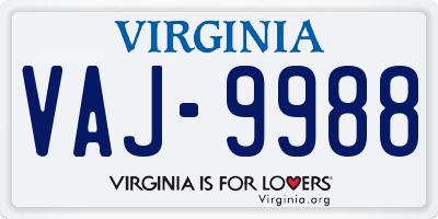VA license plate VAJ9988