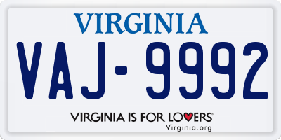 VA license plate VAJ9992