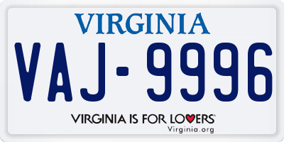 VA license plate VAJ9996