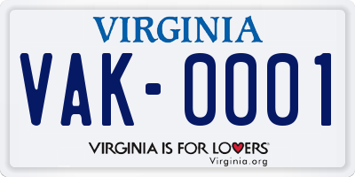 VA license plate VAK0001