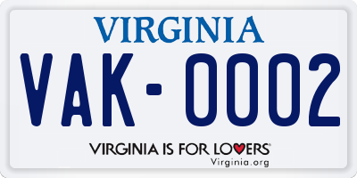 VA license plate VAK0002