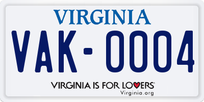 VA license plate VAK0004