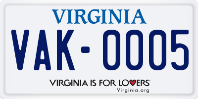 VA license plate VAK0005