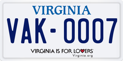 VA license plate VAK0007