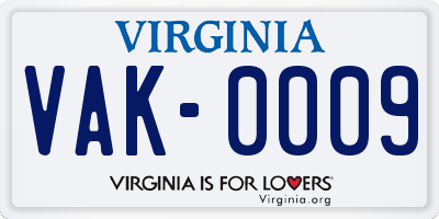 VA license plate VAK0009