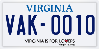 VA license plate VAK0010