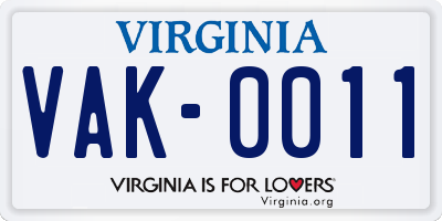 VA license plate VAK0011