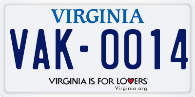 VA license plate VAK0014