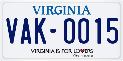 VA license plate VAK0015