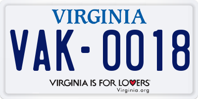 VA license plate VAK0018