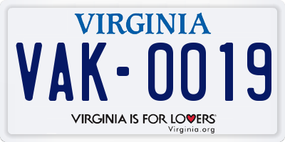 VA license plate VAK0019