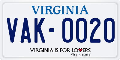 VA license plate VAK0020