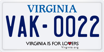 VA license plate VAK0022