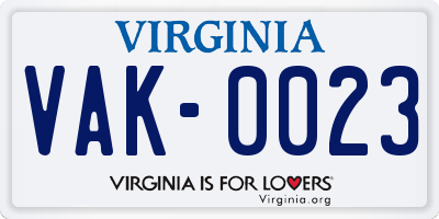 VA license plate VAK0023