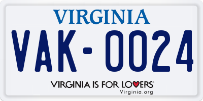 VA license plate VAK0024