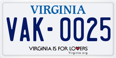 VA license plate VAK0025