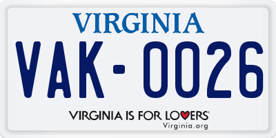 VA license plate VAK0026
