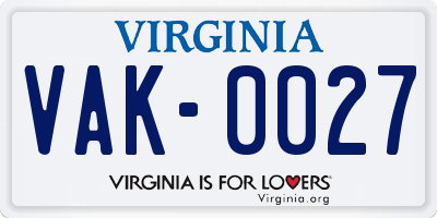 VA license plate VAK0027